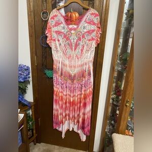 ONE WORLD Pink and Orange High Low Dress Size XL